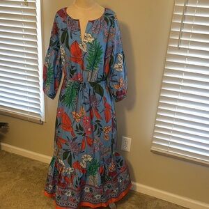 Blue Floral Maxi Dress with Tie Waist
